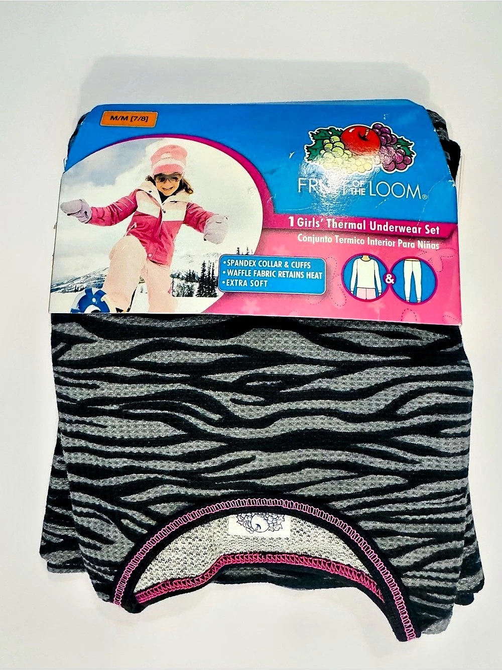 Fruit of the Loom Girls' Thermal Underwear Set Black & Gray Girls Medium NWT